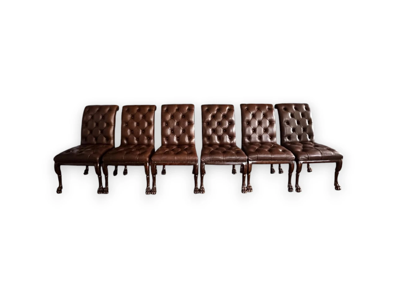Set of 6 Theodore Alexander Tufted Leather Dining Chairs thumbnail 2