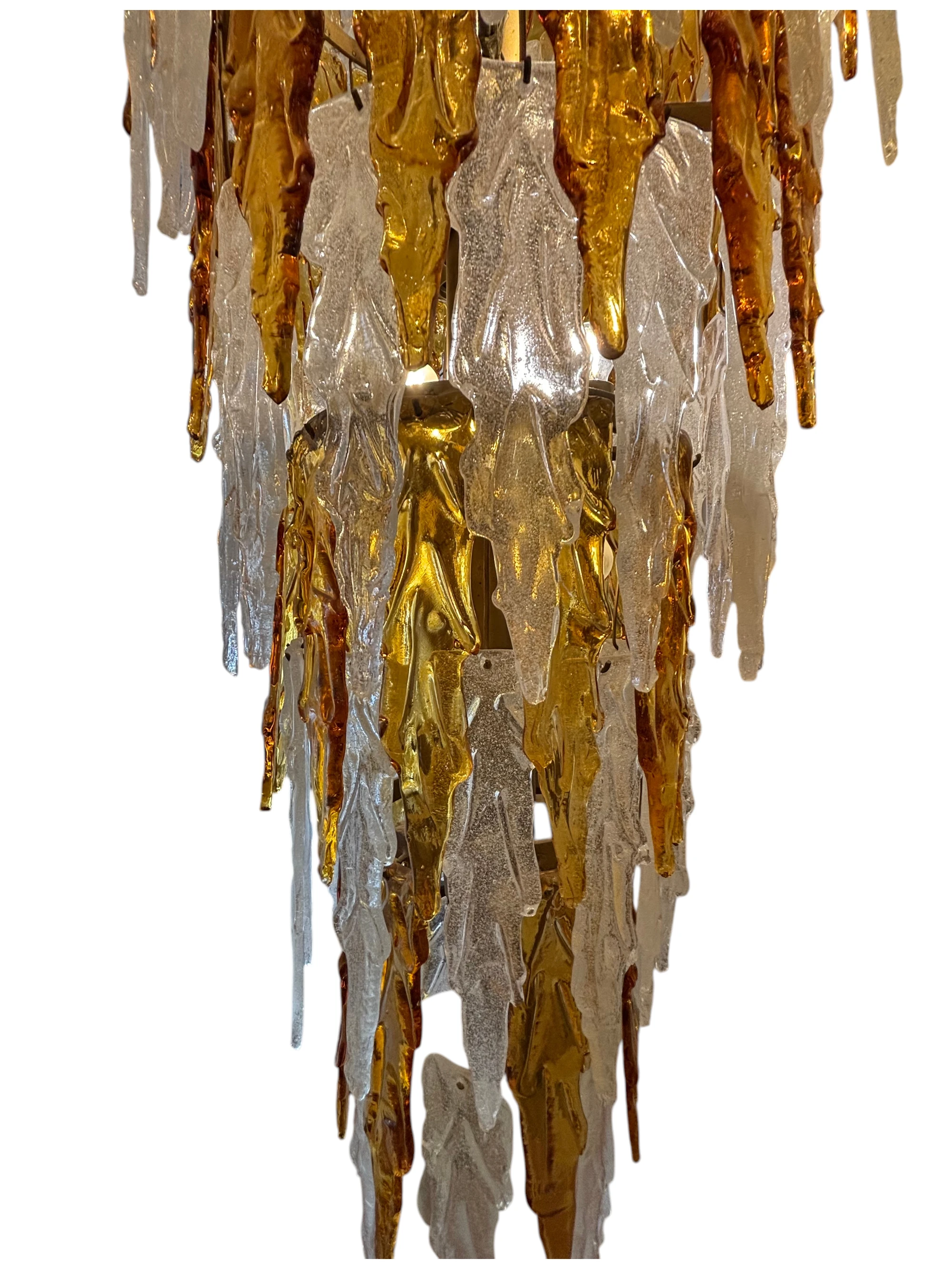 Massive Murano-Style Amber & Clear Glass Cascade Chandelier thumbnail 6