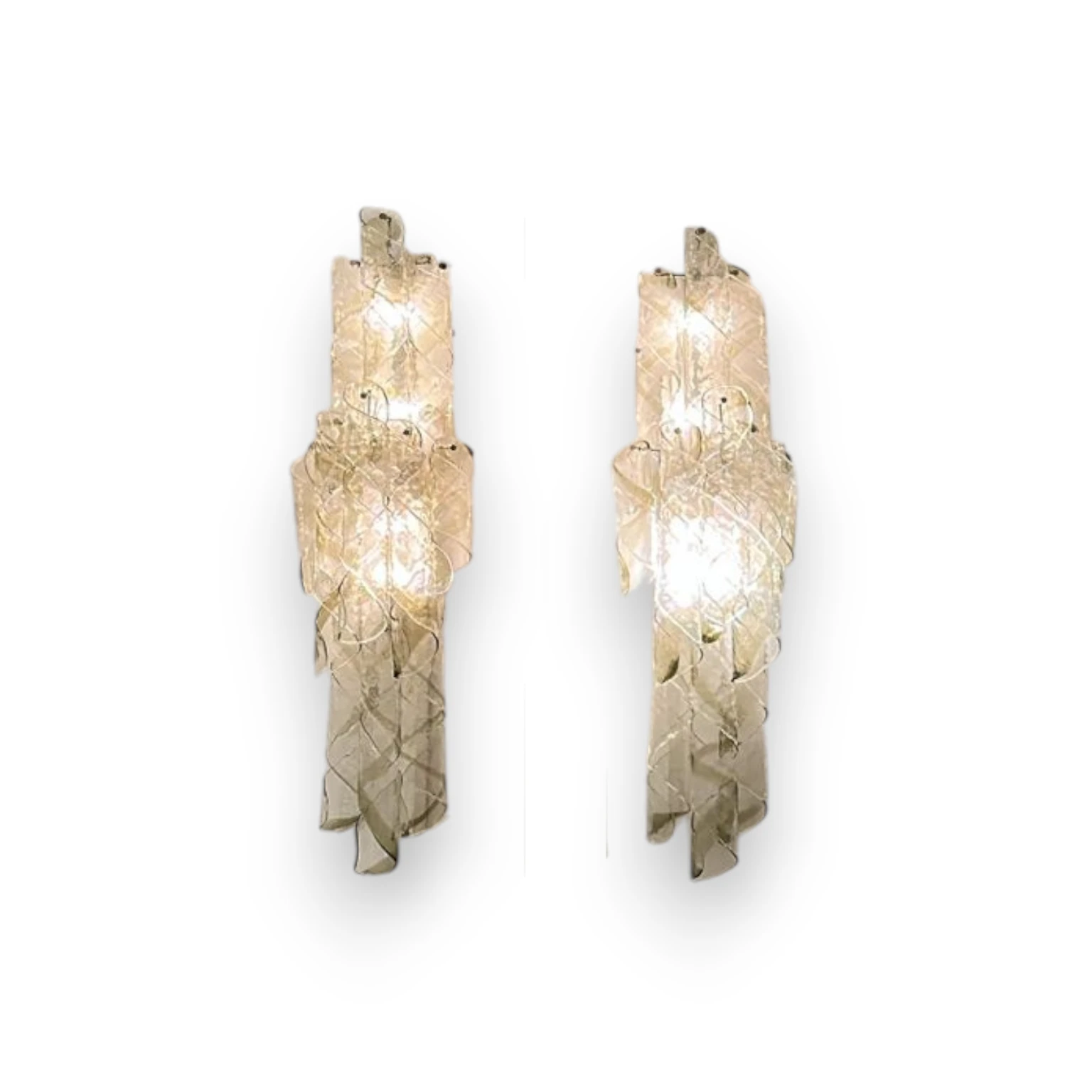 Pair of Vintage Murano Curved Glass Sculptural Wall Light