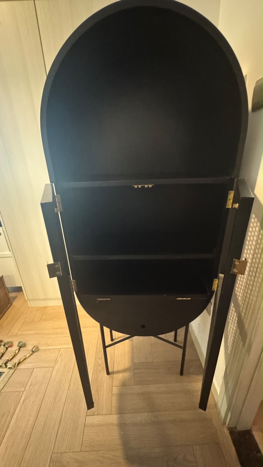 Black Arched Cane Cabinet with Metal Legs thumbnail 3