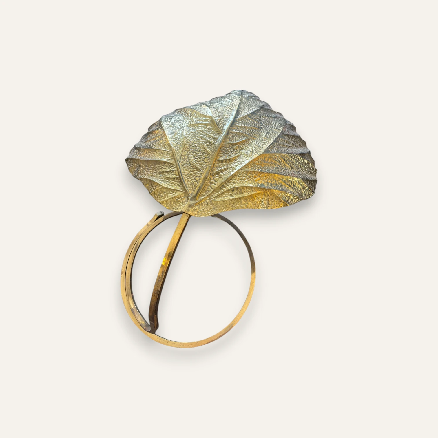 Vintage Italian Brass Leaf Table Lamp by Tommaso Barbi for Bottega Gadda, 1970s