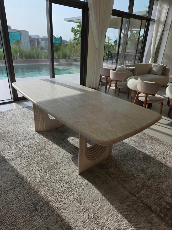Natural Travertine Sculptural Dining Table thumbnail 3
