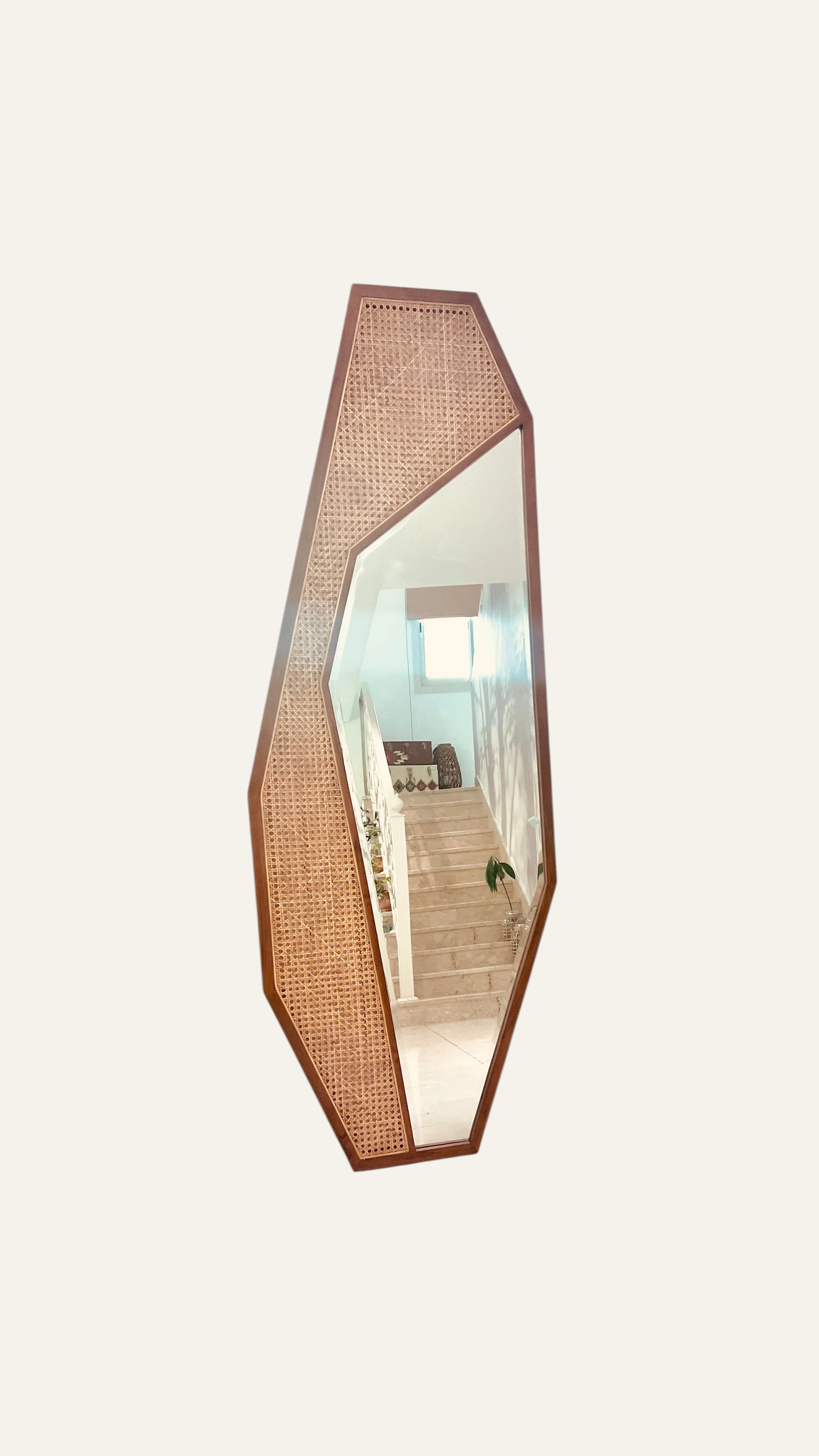 Solid Wood & Rattan Floor Mirror