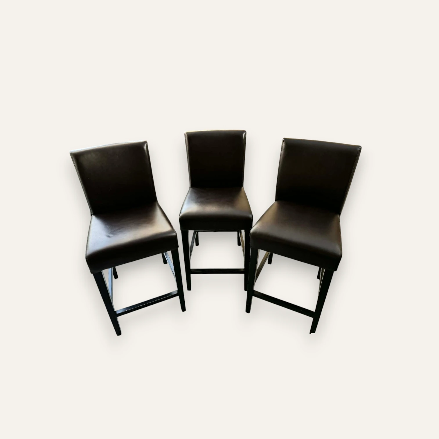 Set of 3 Crate & Barrel Lowe Chocolate Leather Bar Stools