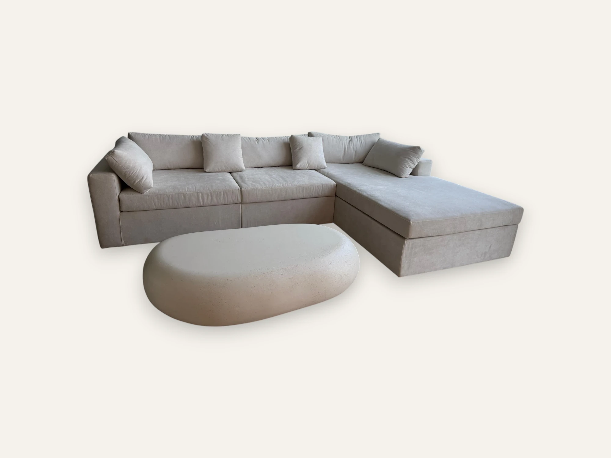 Brand-New Beige L-Shaped Fabric Sectional Sofa with Chaise