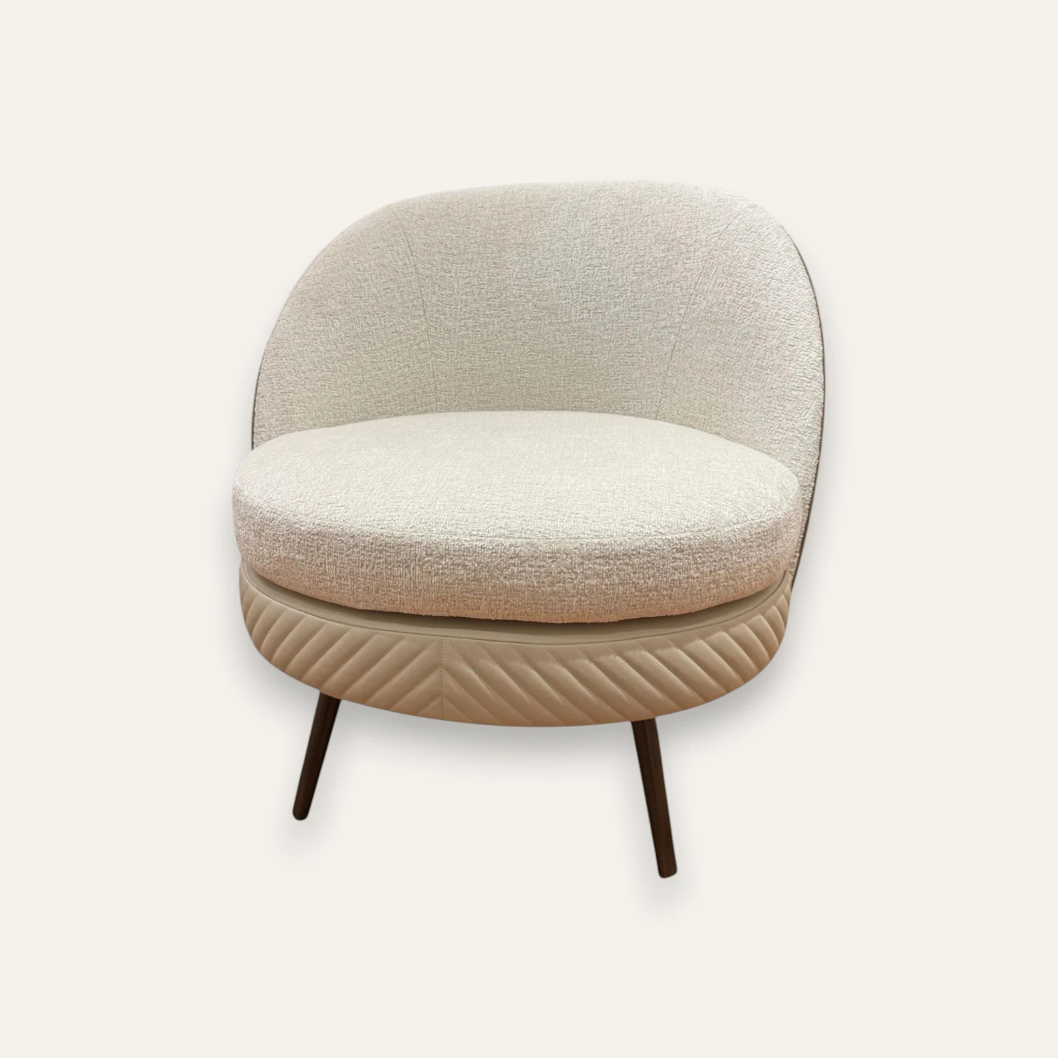 A Pair of Rugiano “Perla” Designer Armchair in Bouclé & Quilted Leather