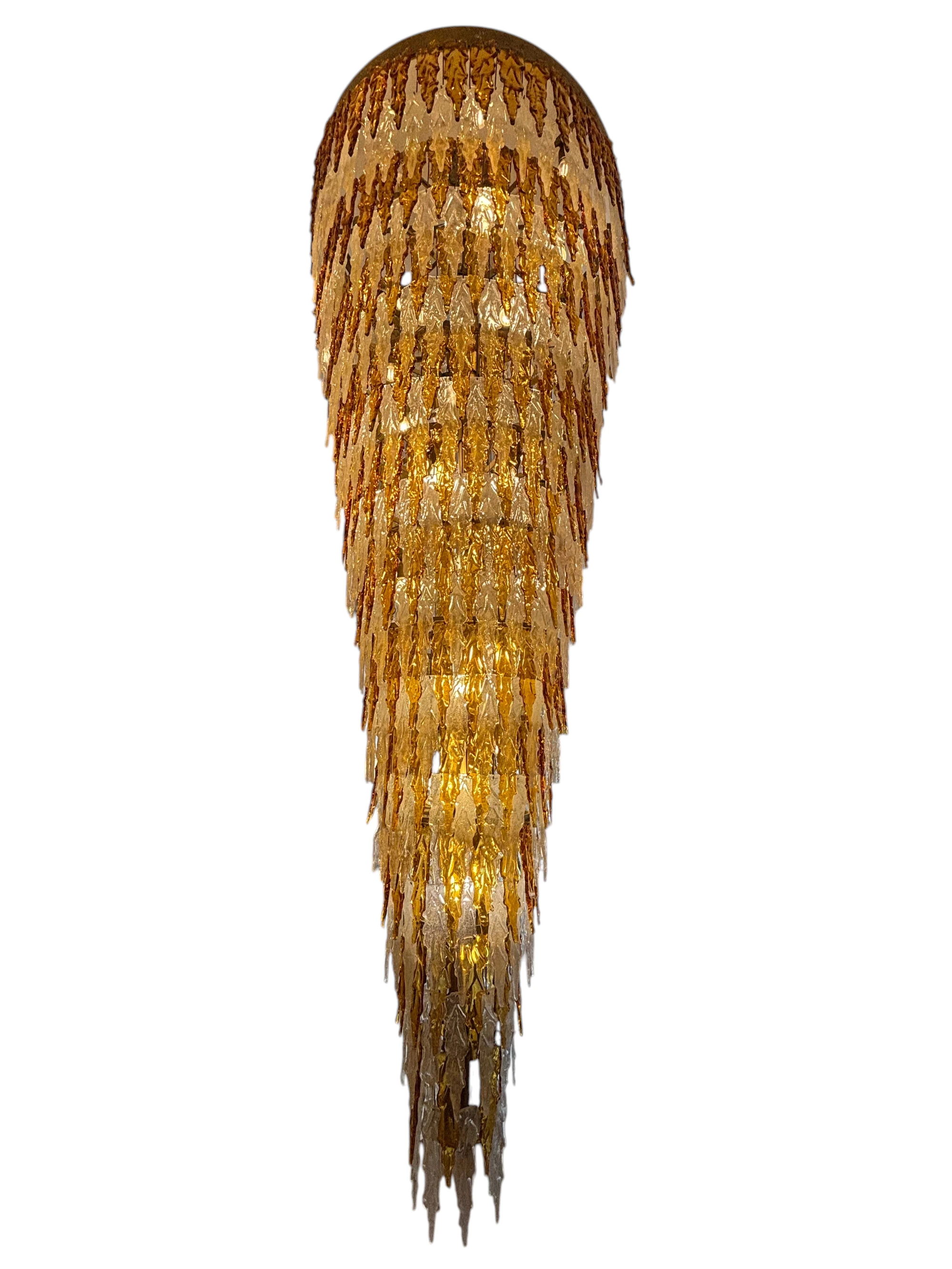 Massive Murano-Style Amber & Clear Glass Cascade Chandelier thumbnail 2