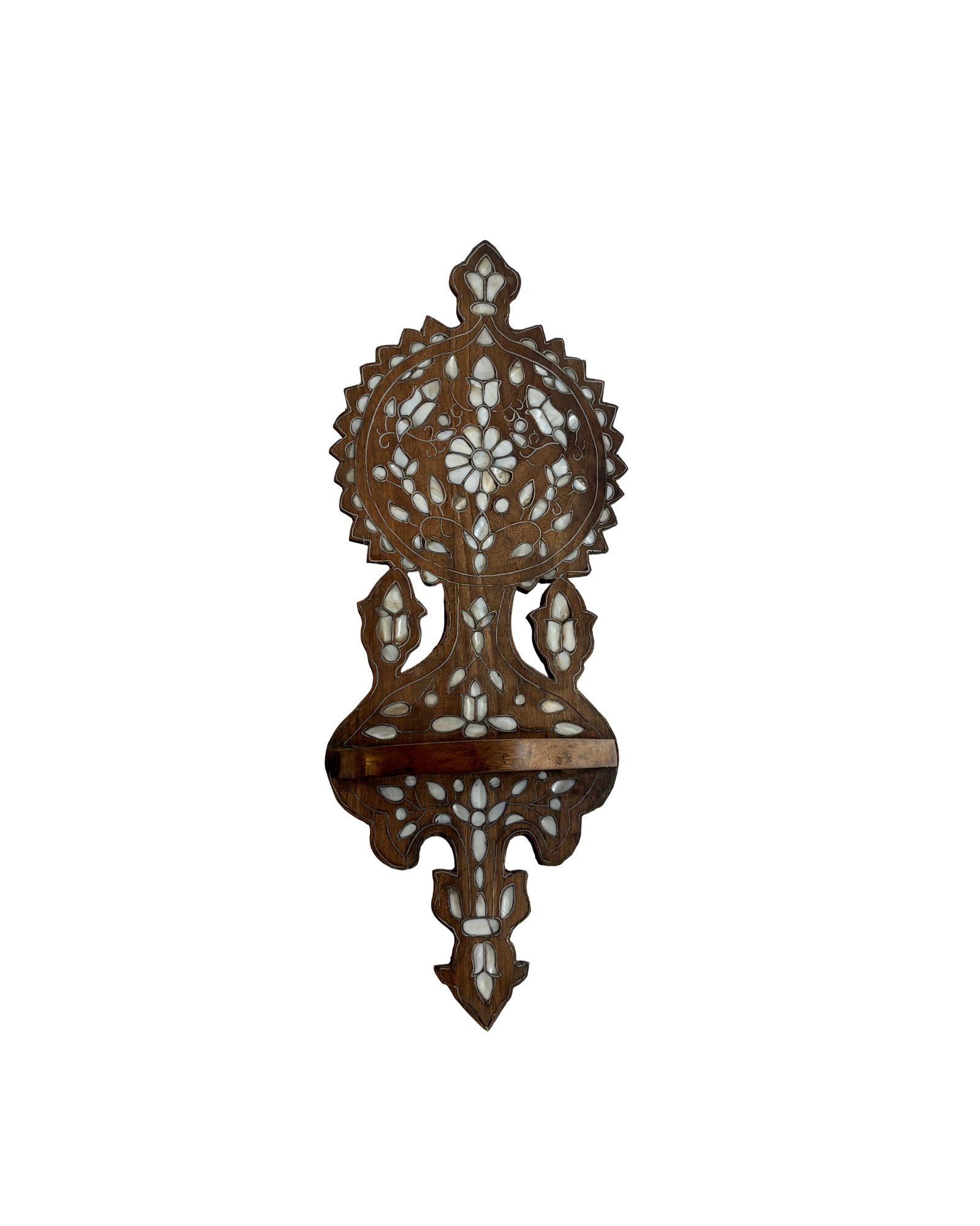 Vintage Syrian Mother-of-Pearl Inlaid Wall Shelf in Carved Hardwood thumbnail 2