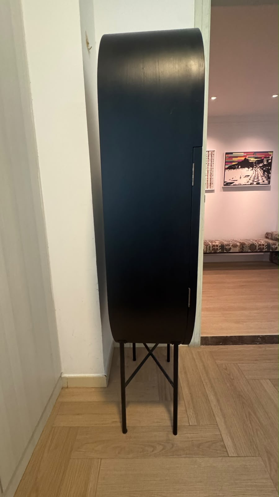 Black Arched Cane Cabinet with Metal Legs thumbnail 4