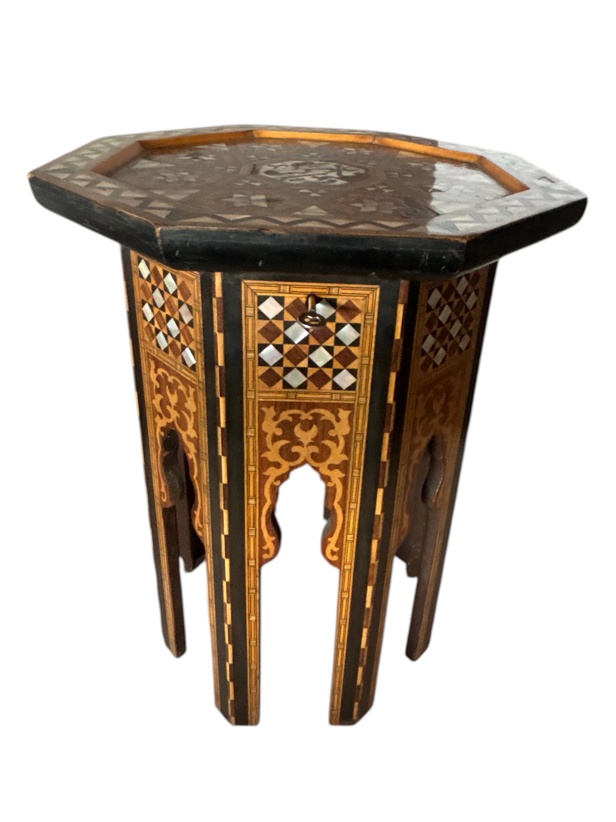 Vintage Syrian Mother-of-Pearl Inlaid Octagonal Side Table thumbnail 3