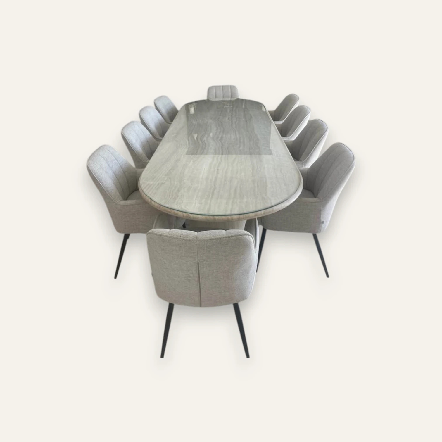 Loom Collection Travertine Dining Table with 10 Chairs