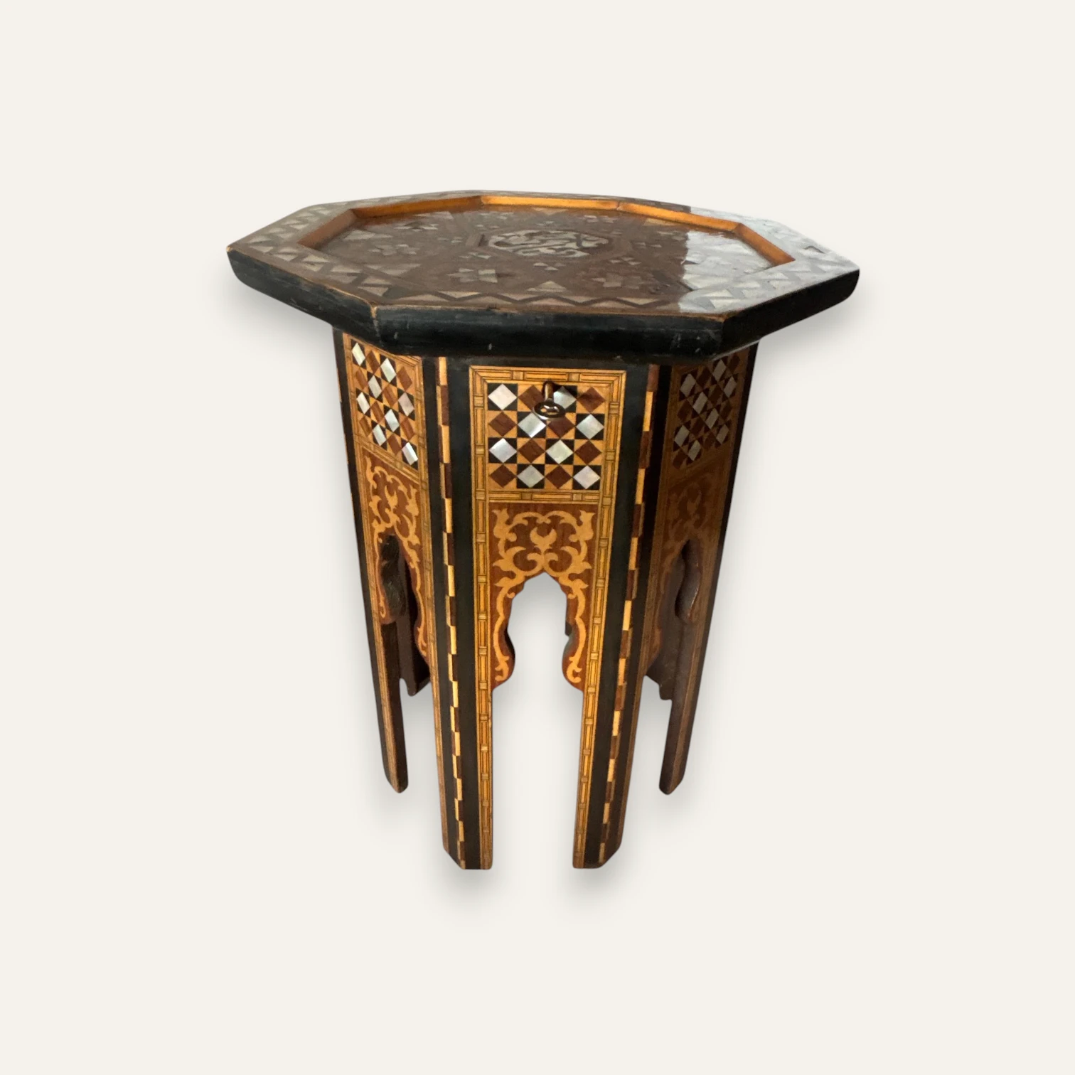 Vintage Syrian Mother-of-Pearl Inlaid Octagonal Side Table