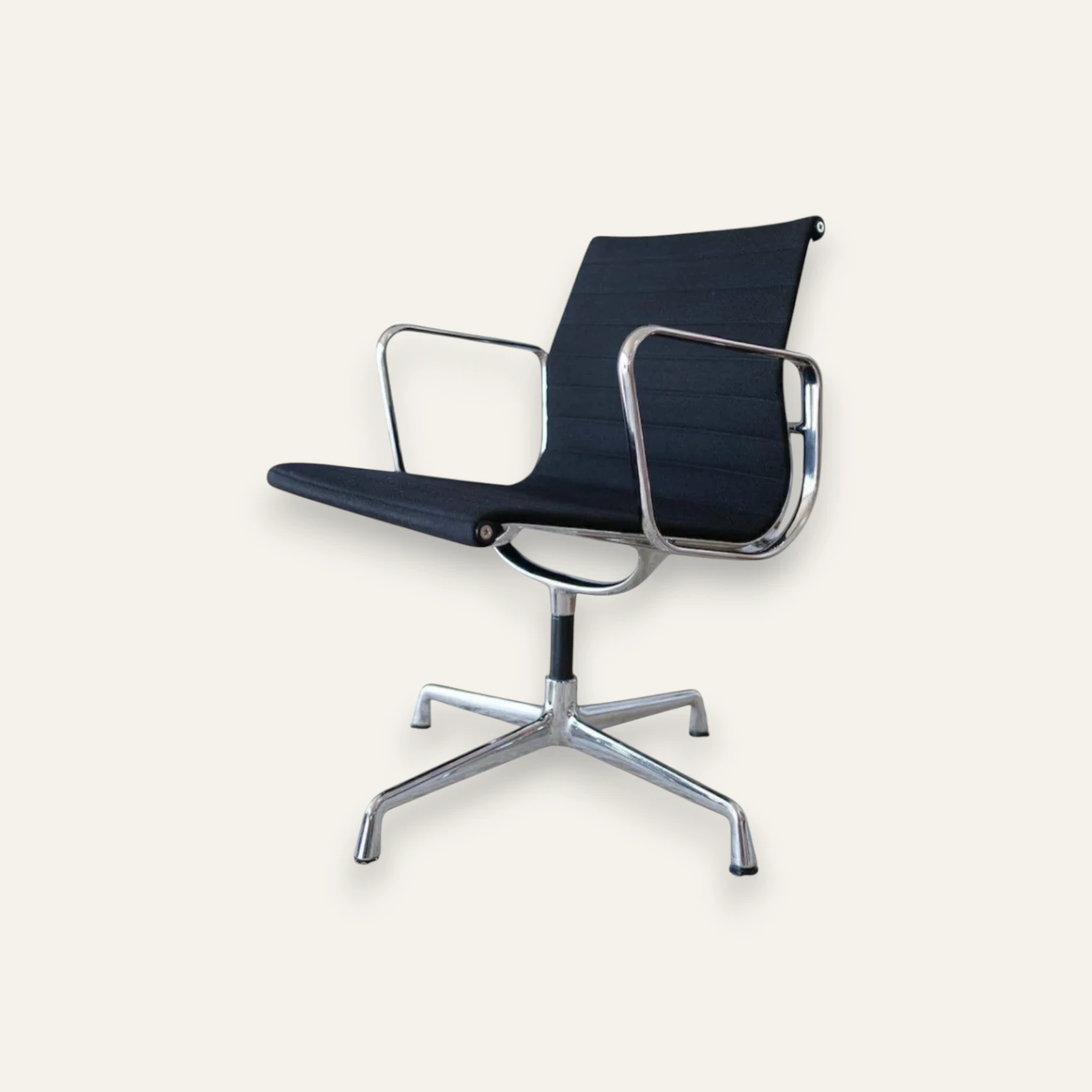 Set of 14 Genuine Vitra Eames EA 108 Swivel Chairs – Black Hopsak Fabric thumbnail 2