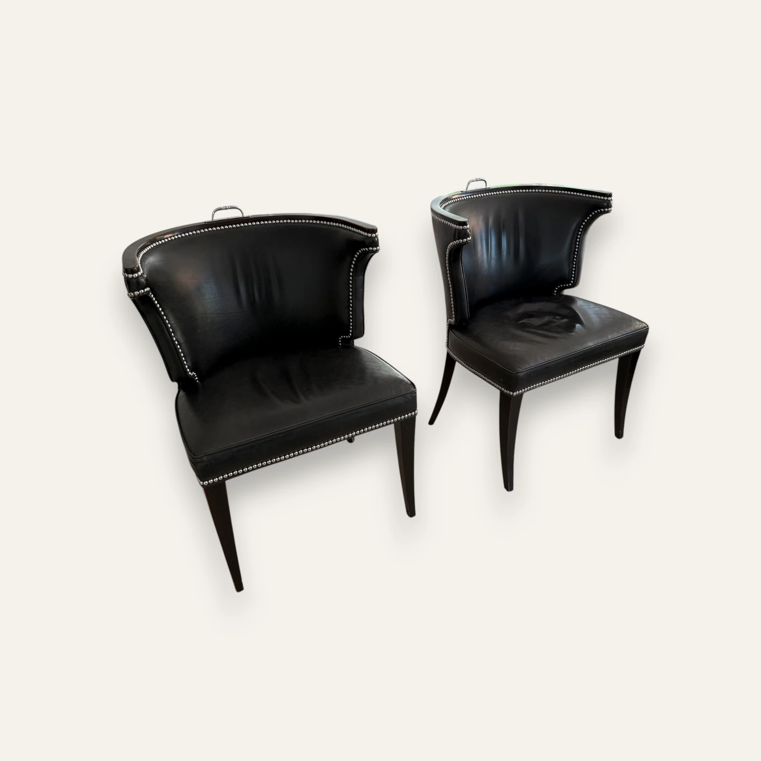 Pair of Black Leather Accent Chairs