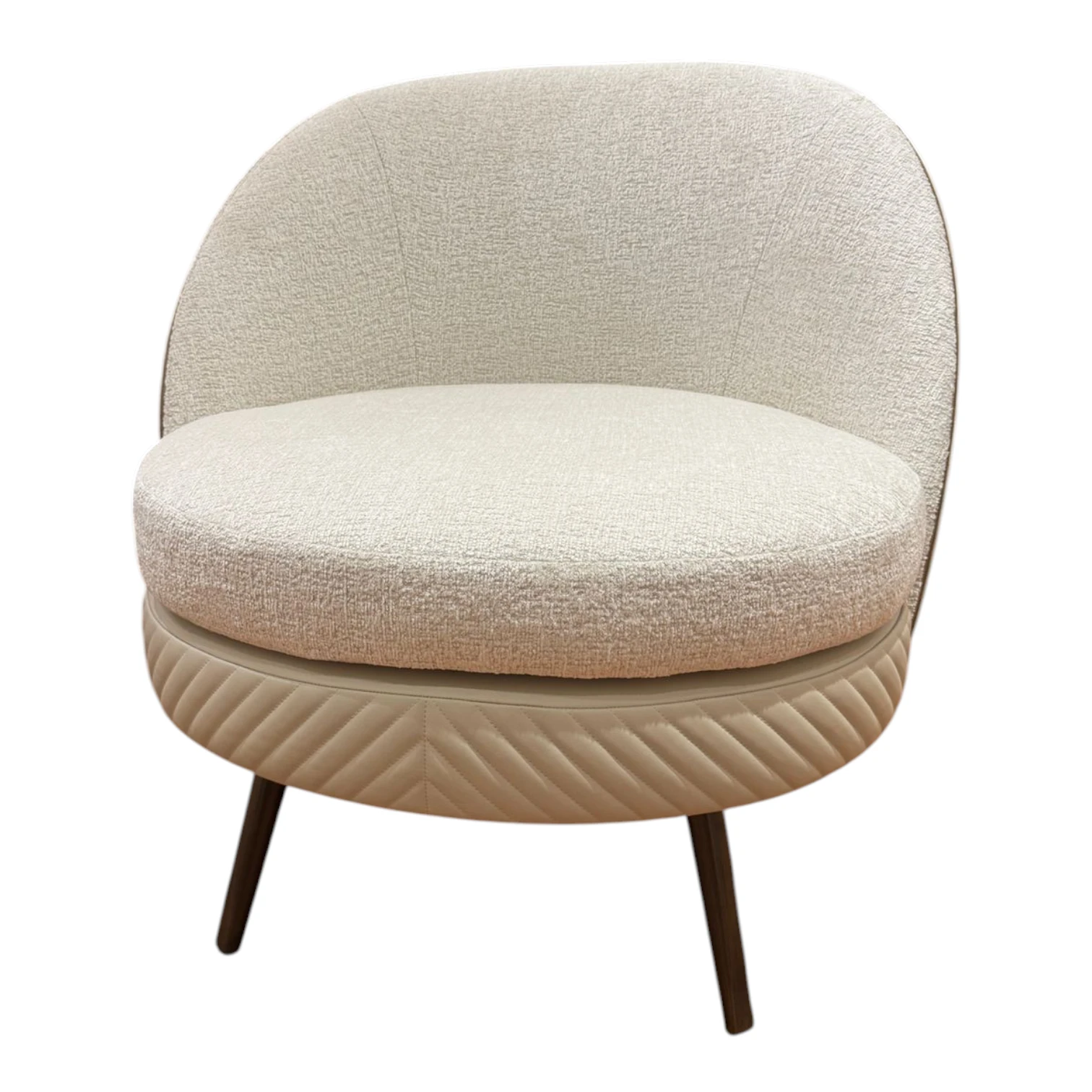 A Pair of Rugiano “Perla” Designer Armchair in Bouclé & Quilted Leather