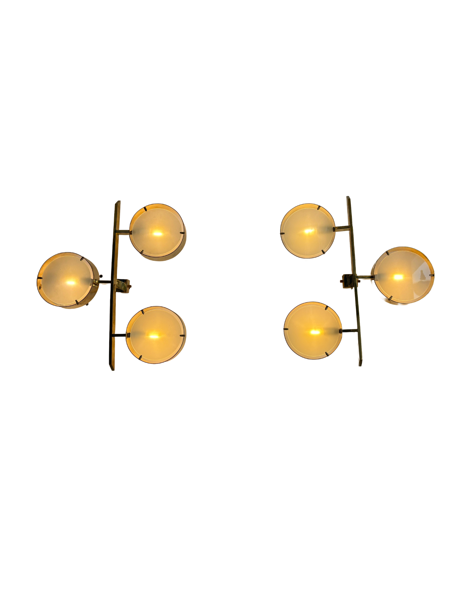 Pair of Italian Brass & Frosted Glass Three-Light Wall Sconces, in the Style of Angelo Lelli, 1970s thumbnail 2