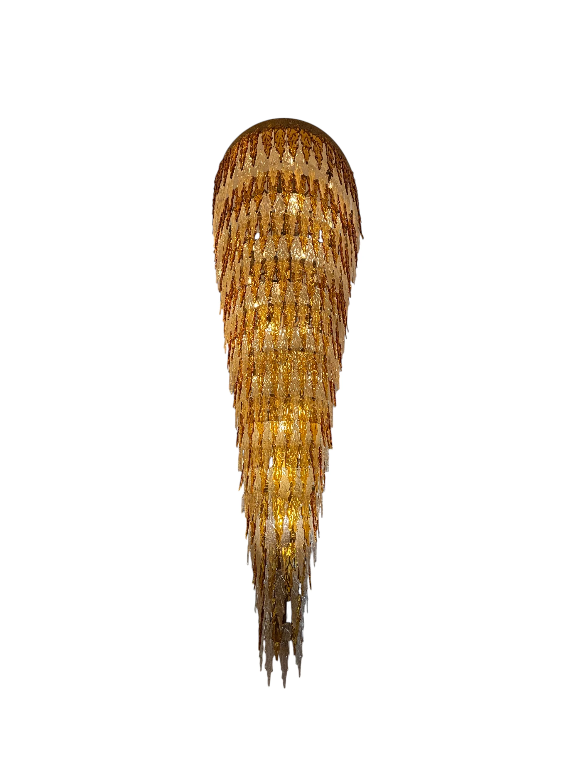 Massive Murano-Style Amber & Clear Glass Cascade Chandelier