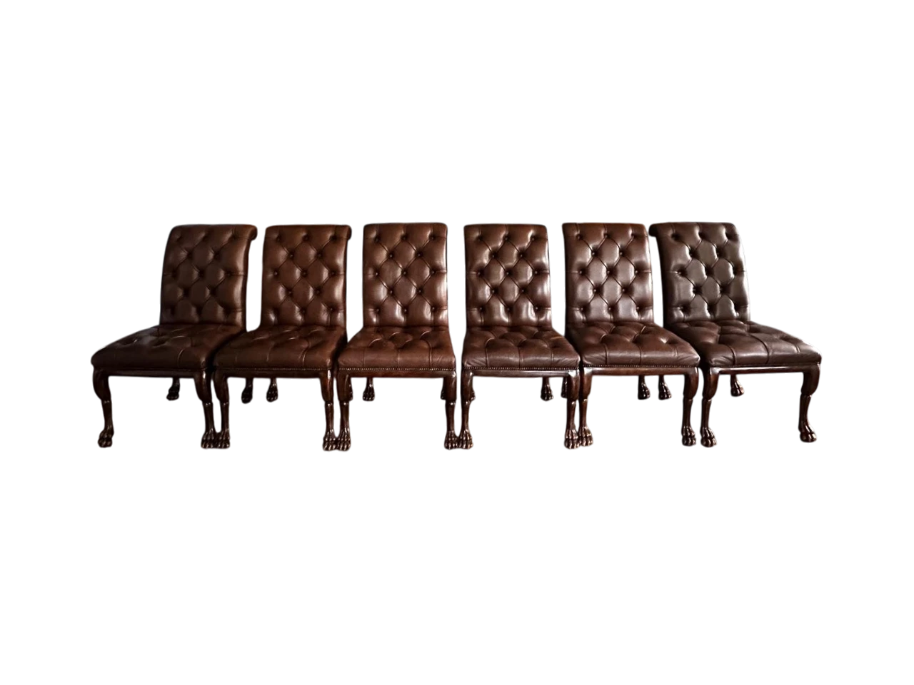 Set of 6 Theodore Alexander Tufted Leather Dining Chairs
