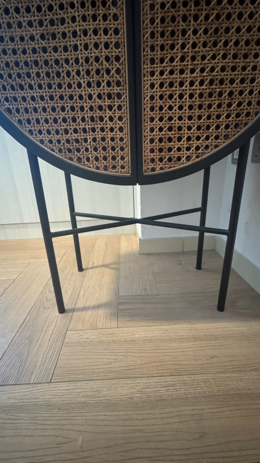 Black Arched Cane Cabinet with Metal Legs thumbnail 8