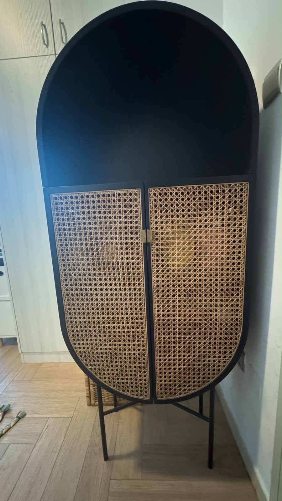 Black Arched Cane Cabinet with Metal Legs thumbnail 5
