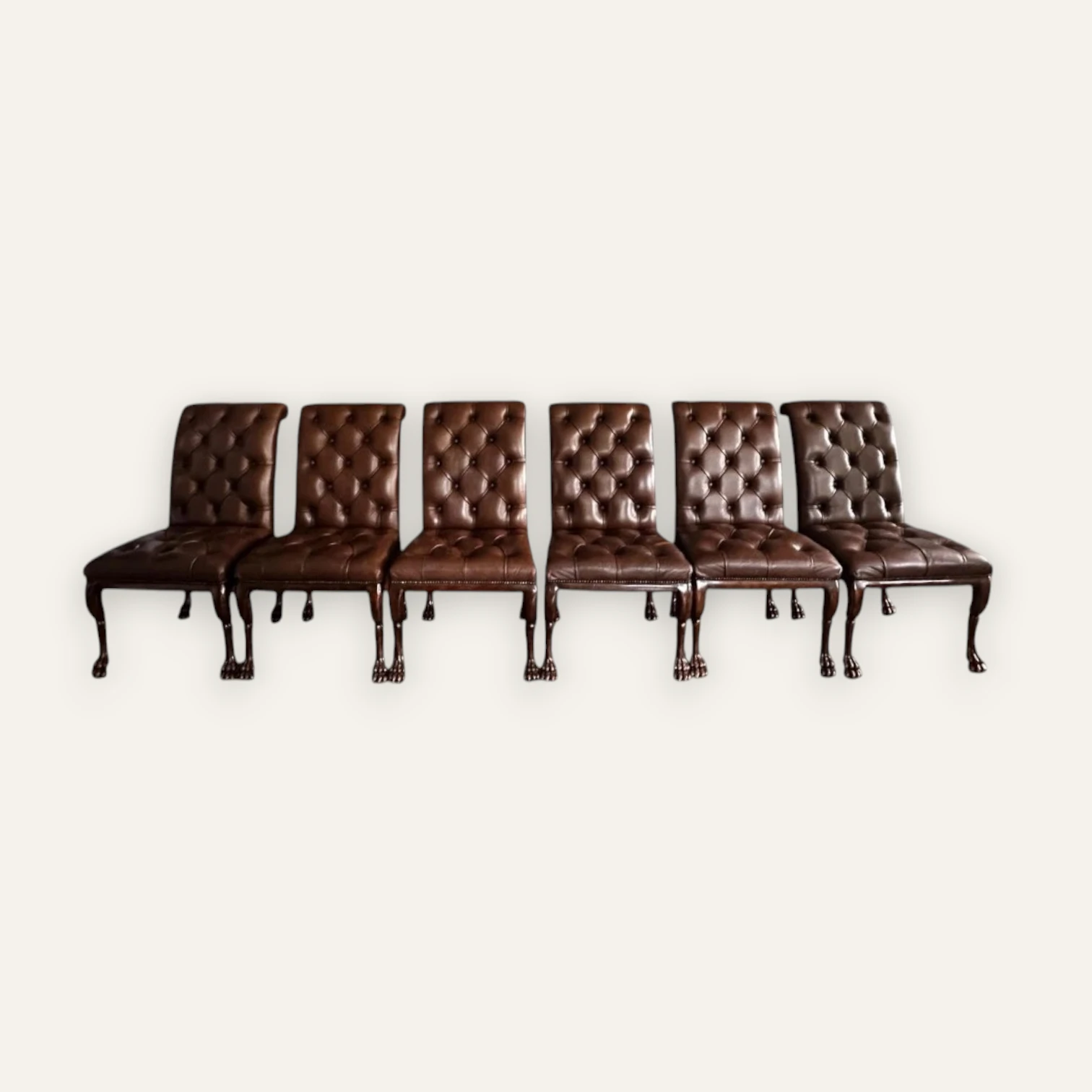 Set of 6 Theodore Alexander Tufted Leather Dining Chairs