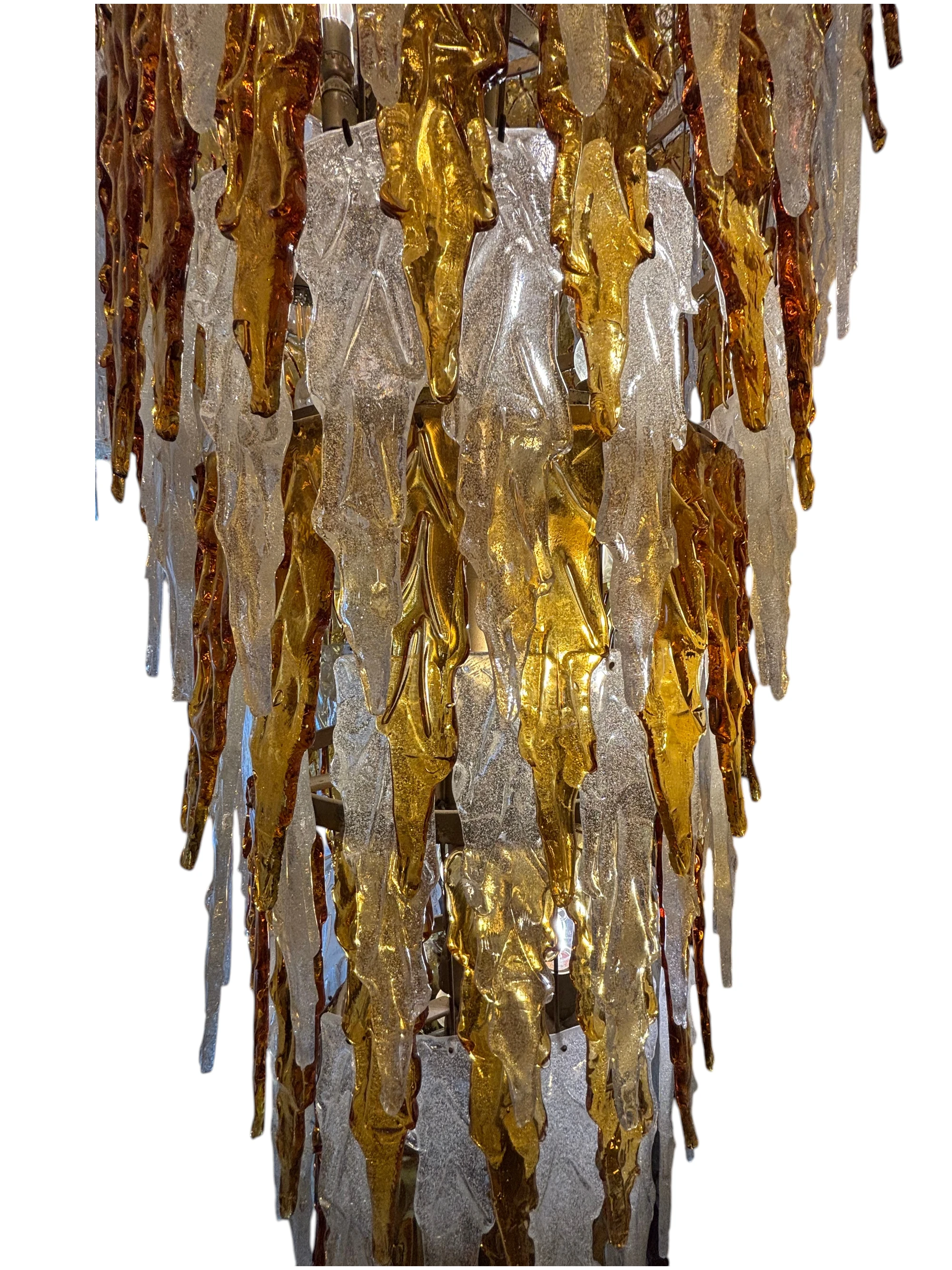 Massive Murano-Style Amber & Clear Glass Cascade Chandelier thumbnail 4