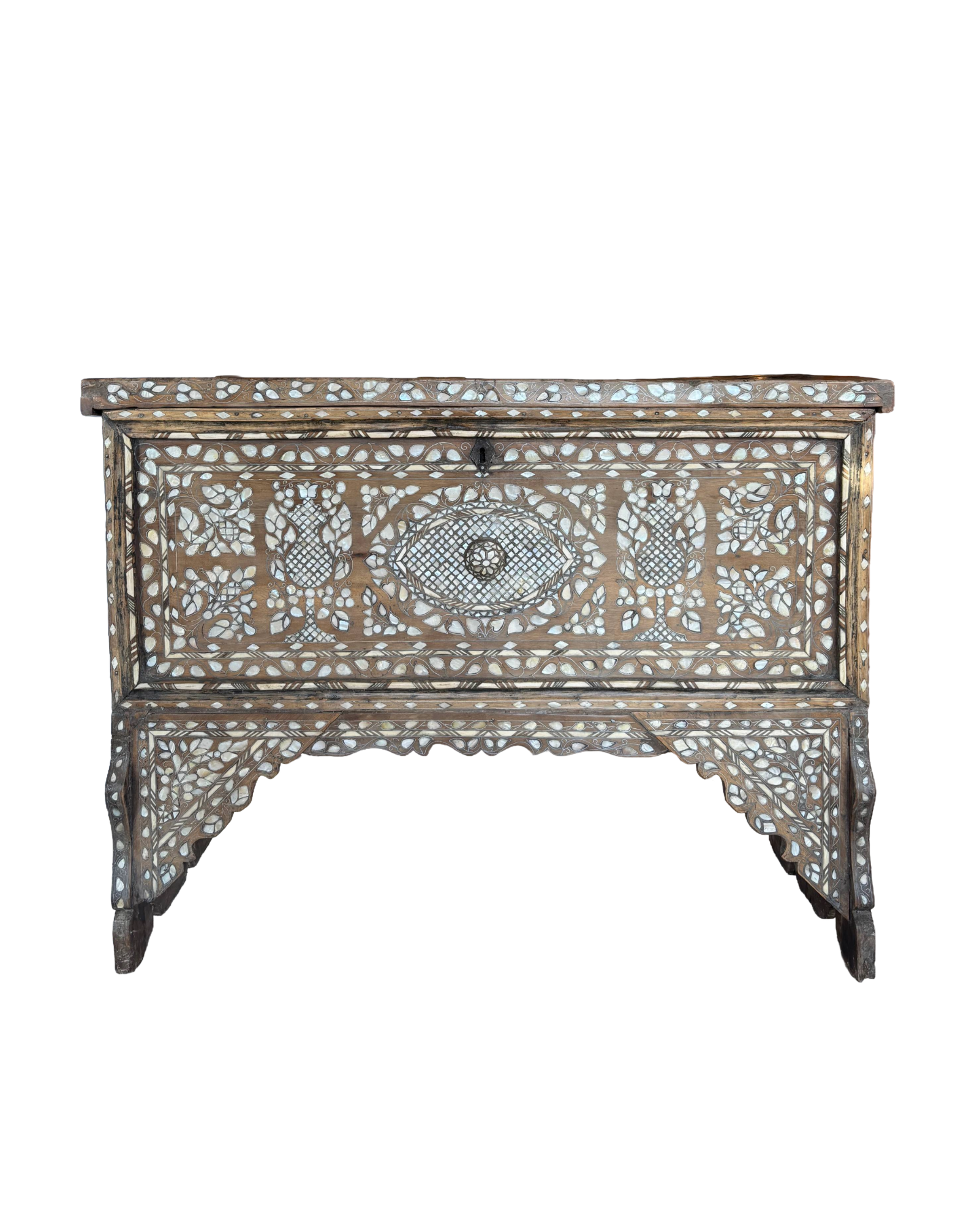 Antique Syrian Mother-of-Pearl Inlaid Chest (Dowry Trunk)