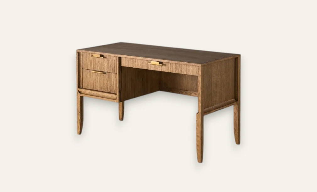 City Compact Desk Solid Honey Oak Wood