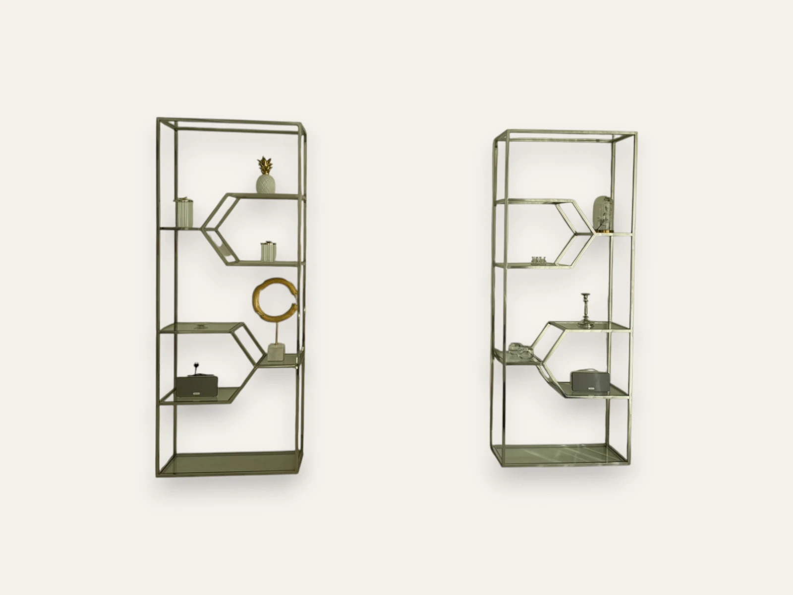 Pair of Geometric Glass Bookcases
