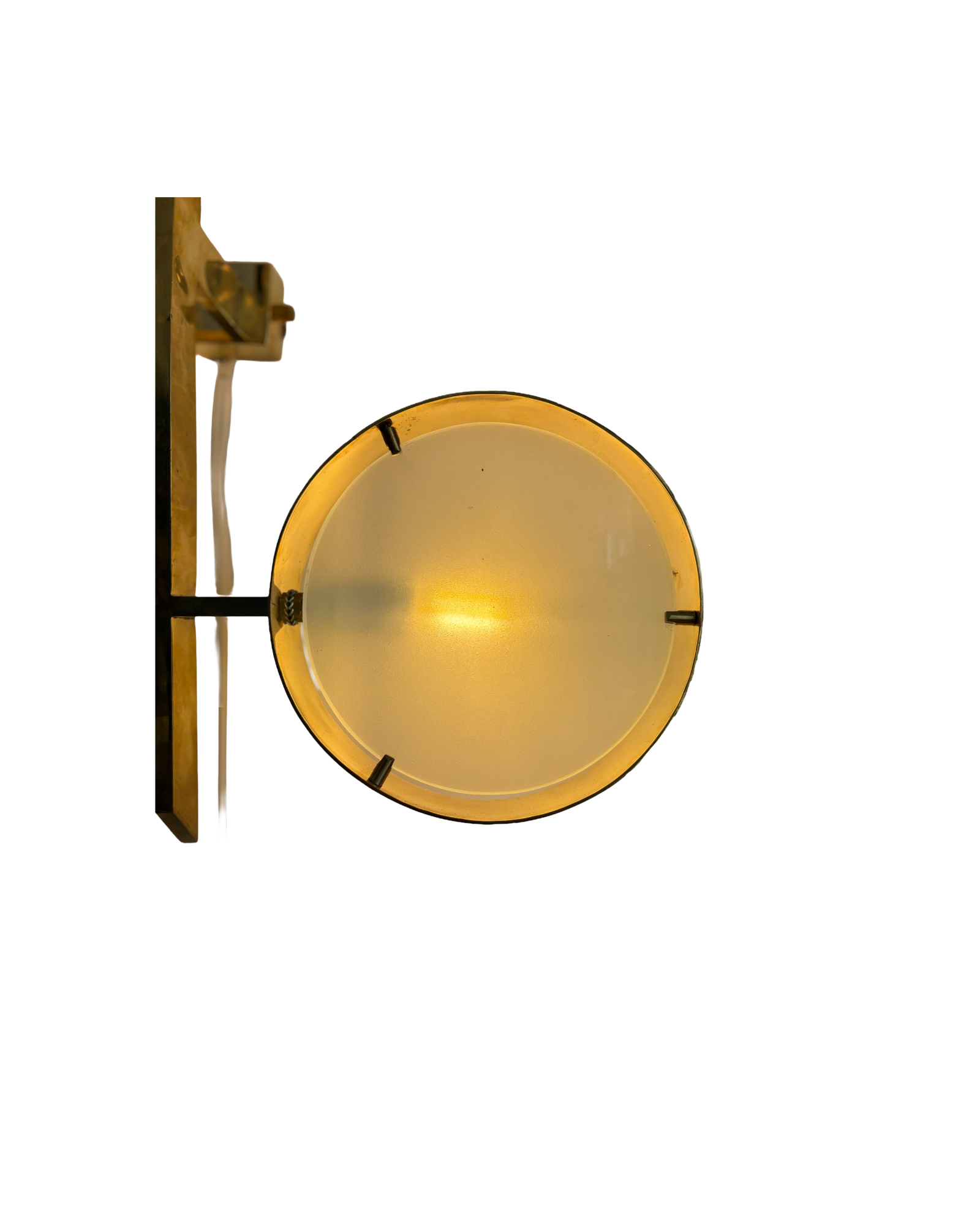 Pair of Italian Brass & Frosted Glass Three-Light Wall Sconces, in the Style of Angelo Lelli, 1970s thumbnail 6