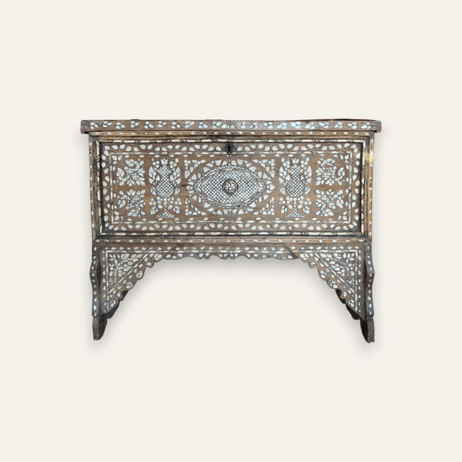 Antique Syrian Mother-of-Pearl Inlaid Chest (Dowry Trunk)