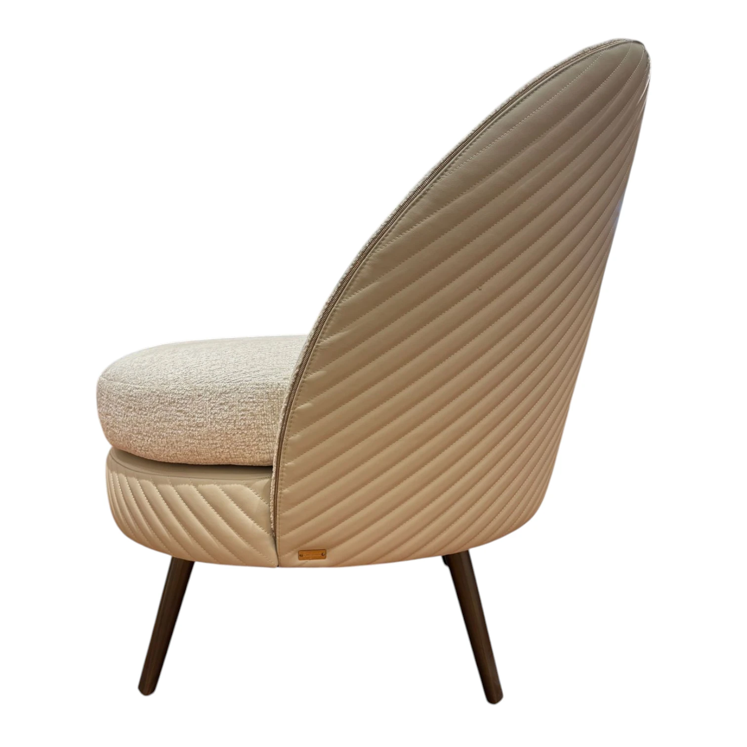 A Pair of Rugiano “Perla” Designer Armchair in Bouclé & Quilted Leather thumbnail 2