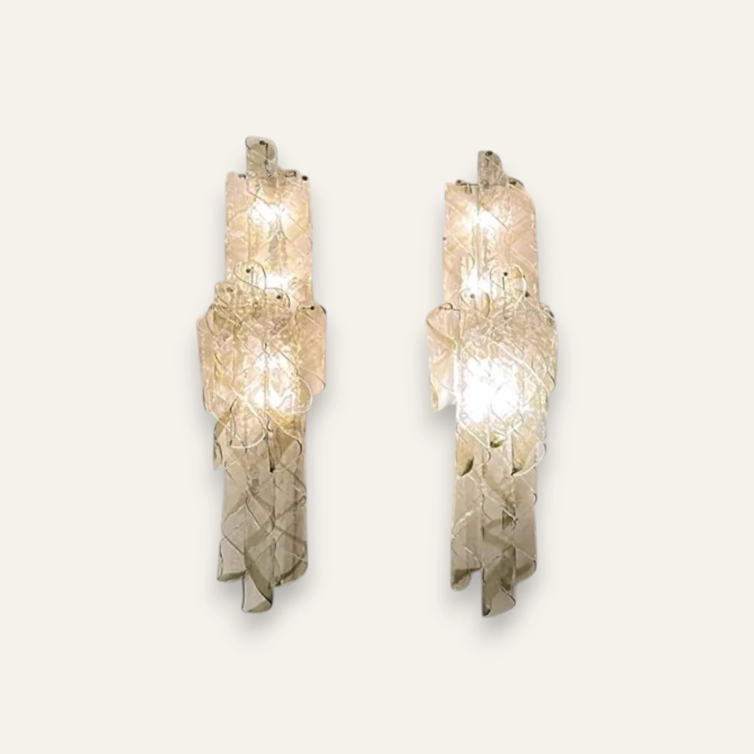 Pair of Vintage Murano Curved Glass Sculptural Wall Light