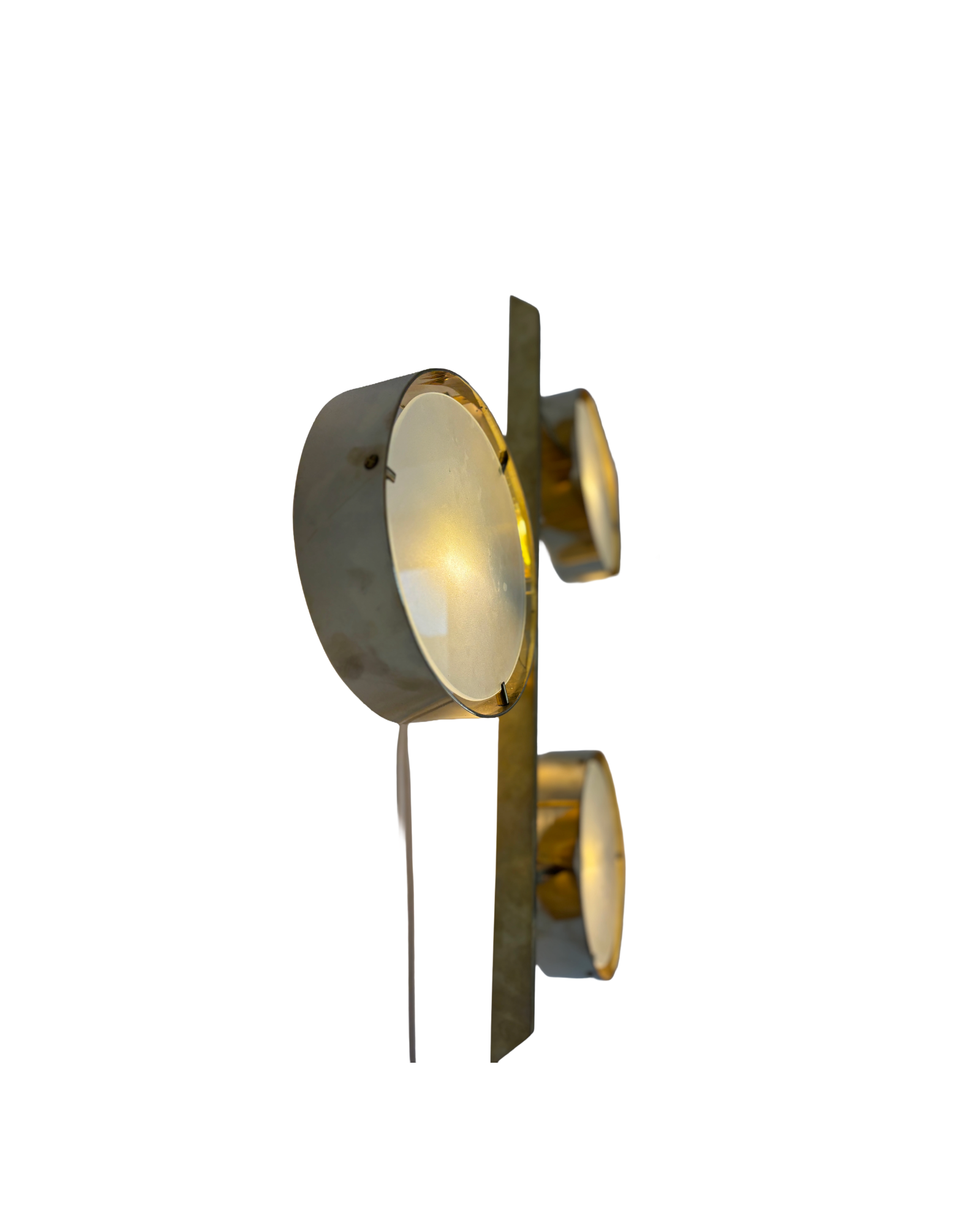 Pair of Italian Brass & Frosted Glass Three-Light Wall Sconces, in the Style of Angelo Lelli, 1970s thumbnail 7