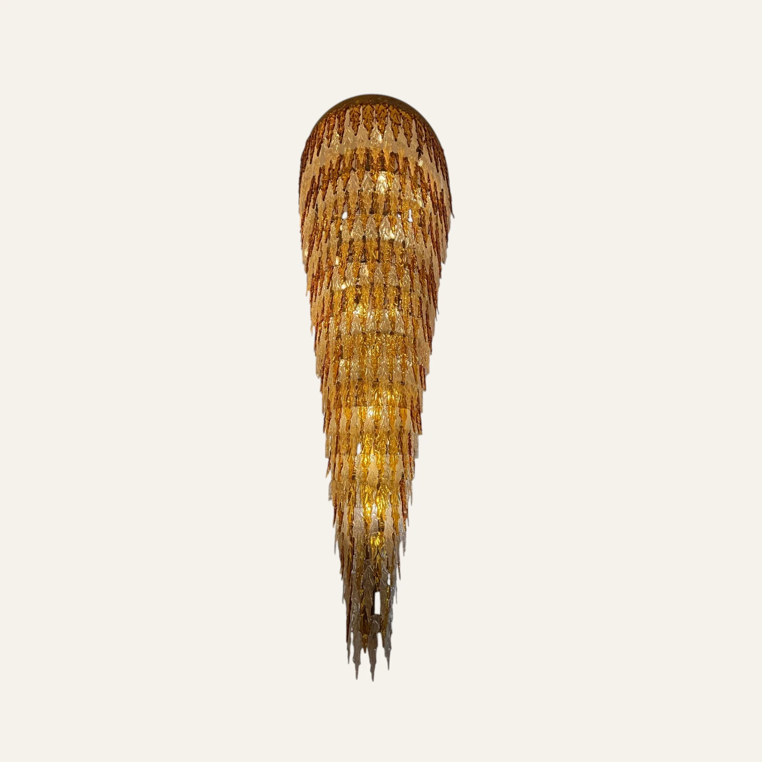 Massive Murano-Style Amber & Clear Glass Cascade Chandelier