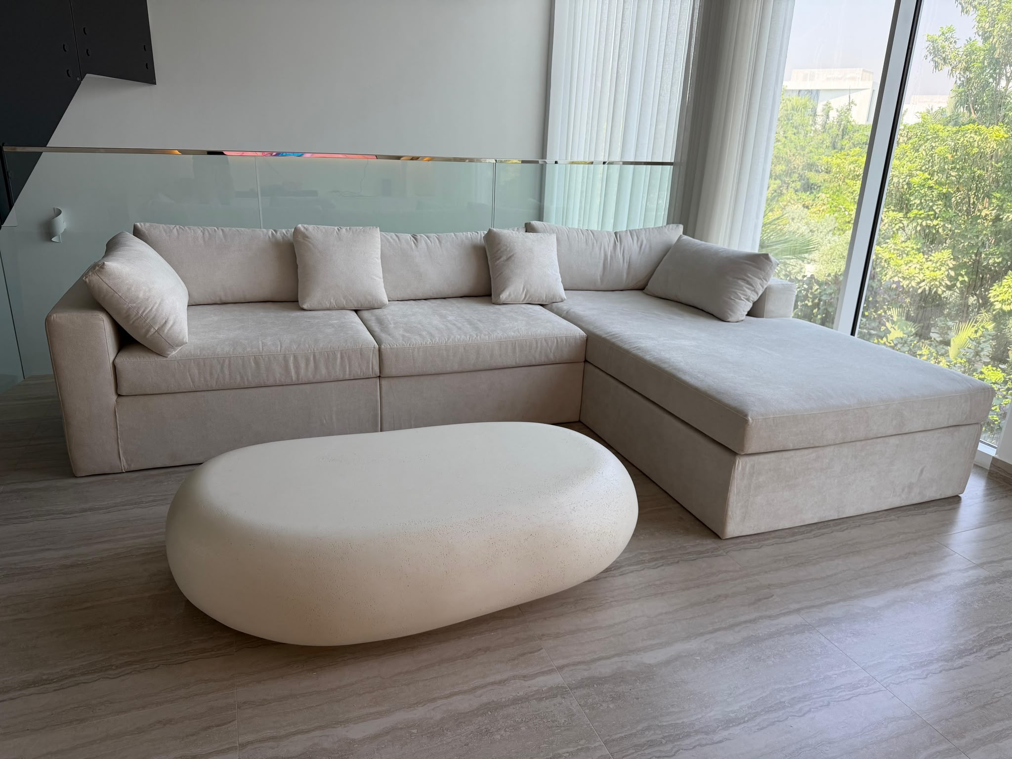 Brand-New Beige L-Shaped Fabric Sectional Sofa with Chaise thumbnail 3