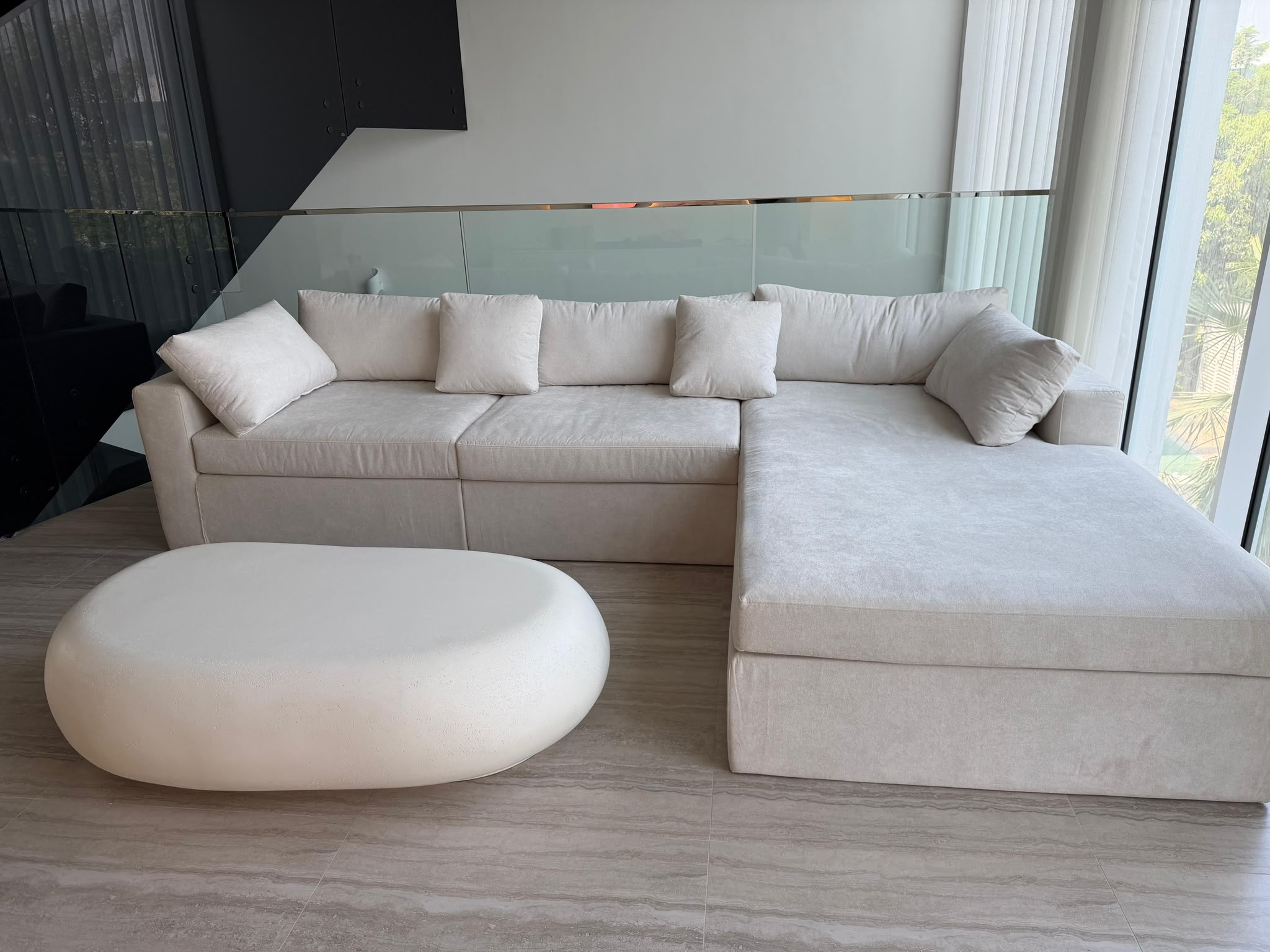 Brand-New Beige L-Shaped Fabric Sectional Sofa with Chaise thumbnail 5