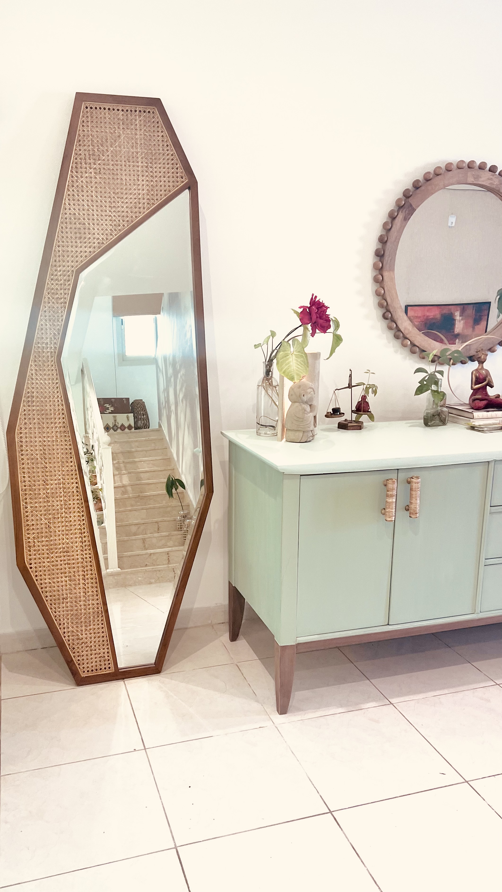 Solid Wood & Rattan Floor Mirror thumbnail 5