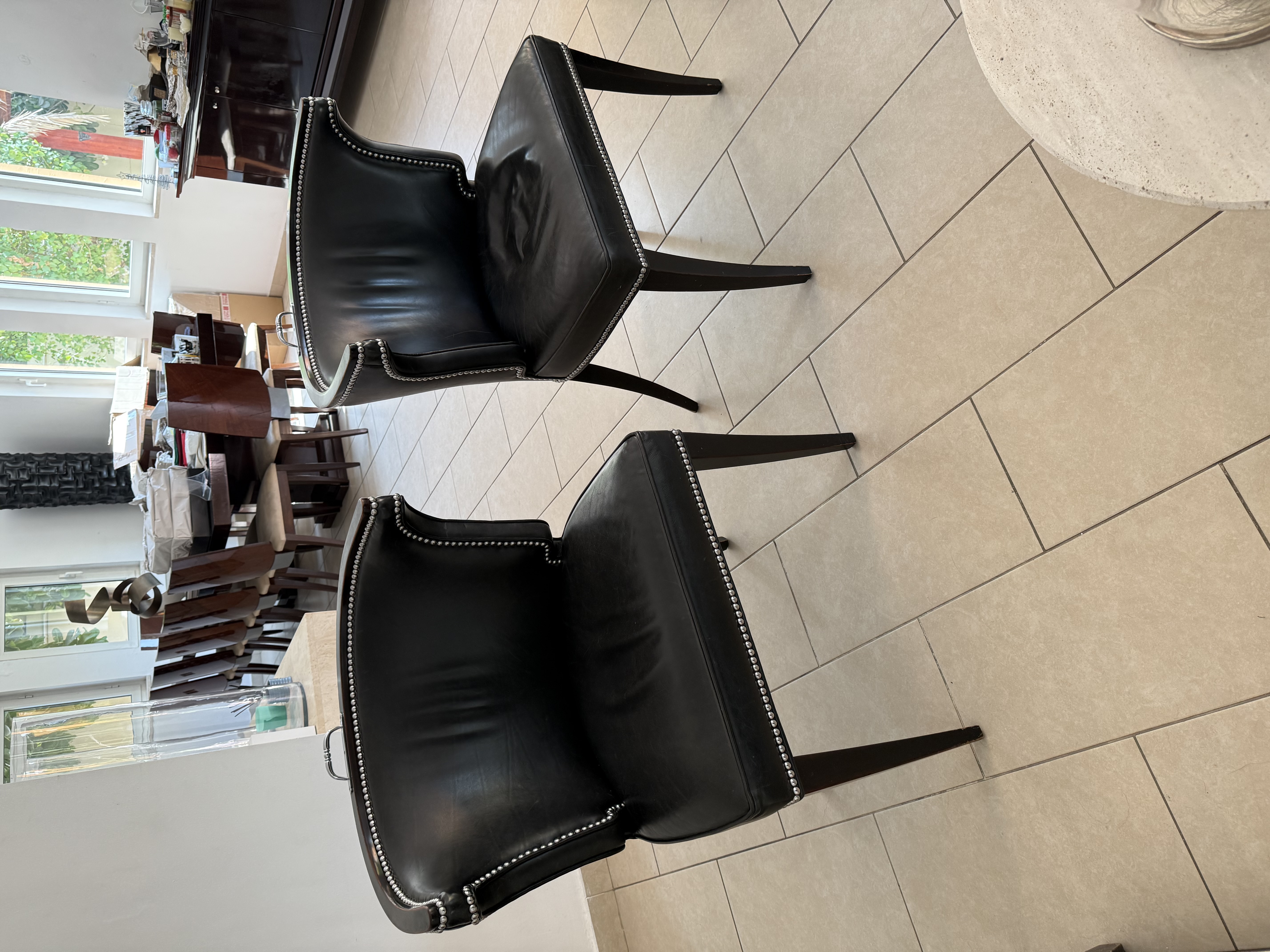 Pair of Black Leather Accent Chairs thumbnail 3